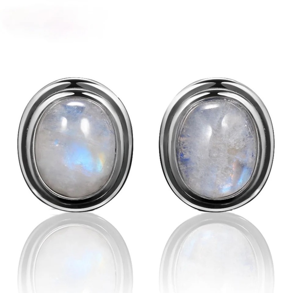 Natural moonstone earring studs sterling silver - Blue Flashy Moonstone Jewelry